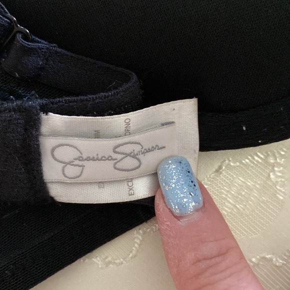 Jessica Simpson padded push up plunge black lace on white bra, underwire 34B - Picture 9 of 14